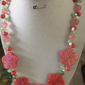 Orange and Green Tropical Flower Necklace